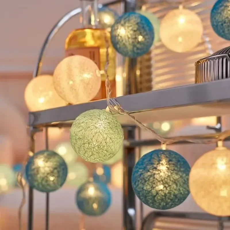 LED Cotton Balls String Lights Lantern Battery or USB Powered Wedding Home Party Ornament Lighting Stings Christmas Decoration