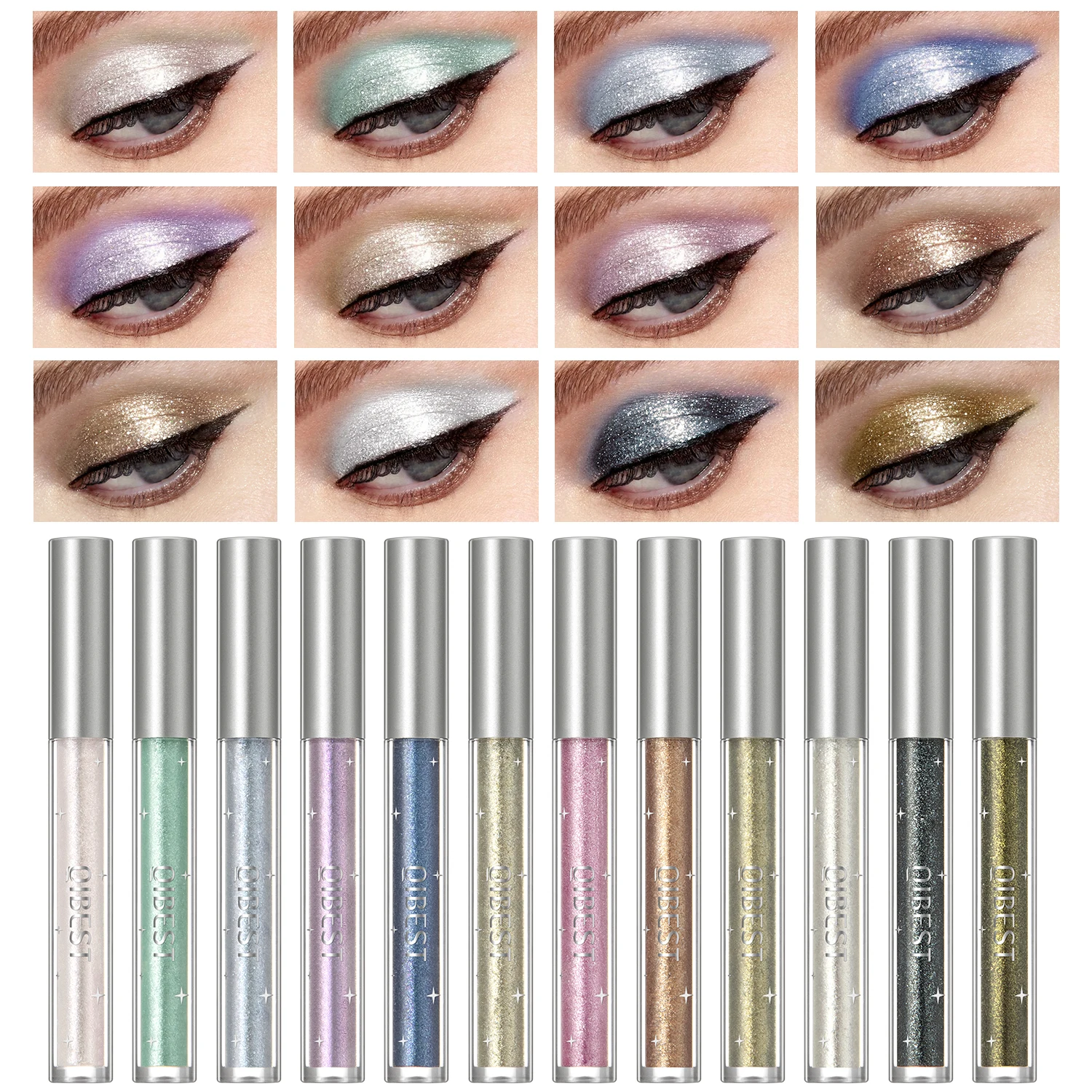 Eye Shadow QiBest 15 Colors Glitter Liquid Eyeshadow Waterproof Lasting Shimmer Metallic Easy To Makeup Professional Eye Shimmer Eyeshadow