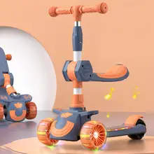 어린이 풋 스쿠터, 음악 및 접이식 시트 플래시 휠 보드, 높이 조절 가능, 2-12 세 어린이 사이클링 킥 스쿠터