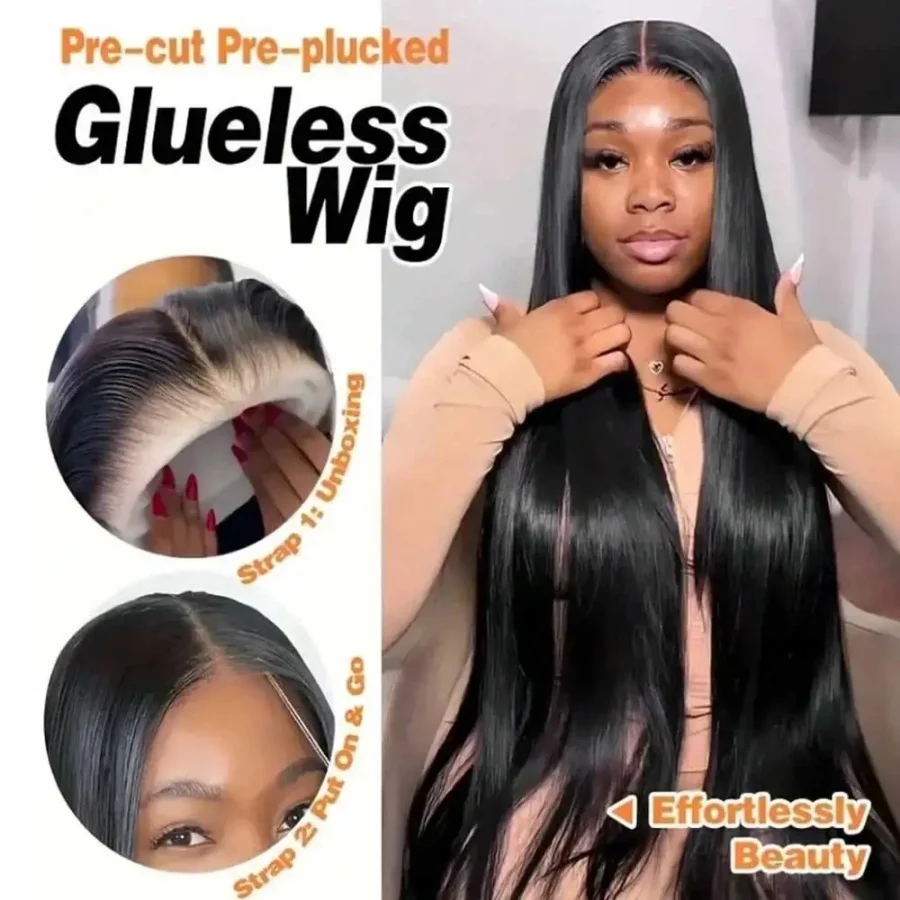 Straight 40 Inch 13X4 Pre Plucked Pre Cut Lace Glueless Wigs Human Hair 13X6 HD Transparent Lace Frontal Wigs 200% Bone Straight 4