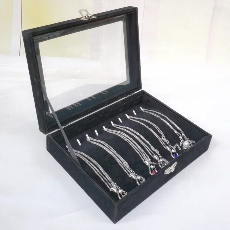 Elegant Black Pearl Jewelry Storage Box with Glass Lid – Long Necklace & Bracelet O... - SKU JSB02227 - UGI Packaging