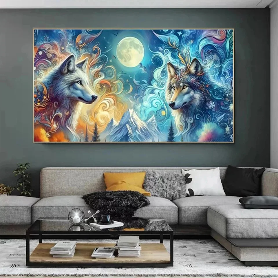River Mountain Wolves 5d Diy Diamond Painting Kits Full Diamond Art Embroidery Mosaic Cross Stitch Abstract Animal Wolf Diy