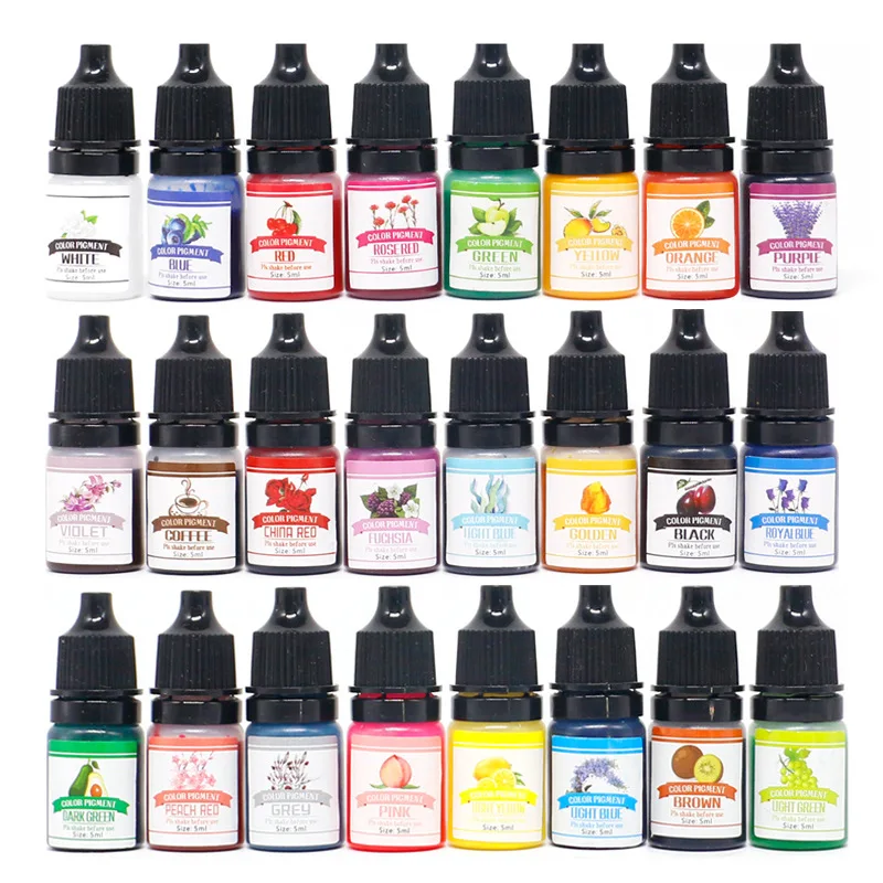 Highly Concentrated Second-generation Color Essence Crystal Drop Glue Resin Glue Toner Handmade DIY Dyeing Ink 24 Colors 5ml Set