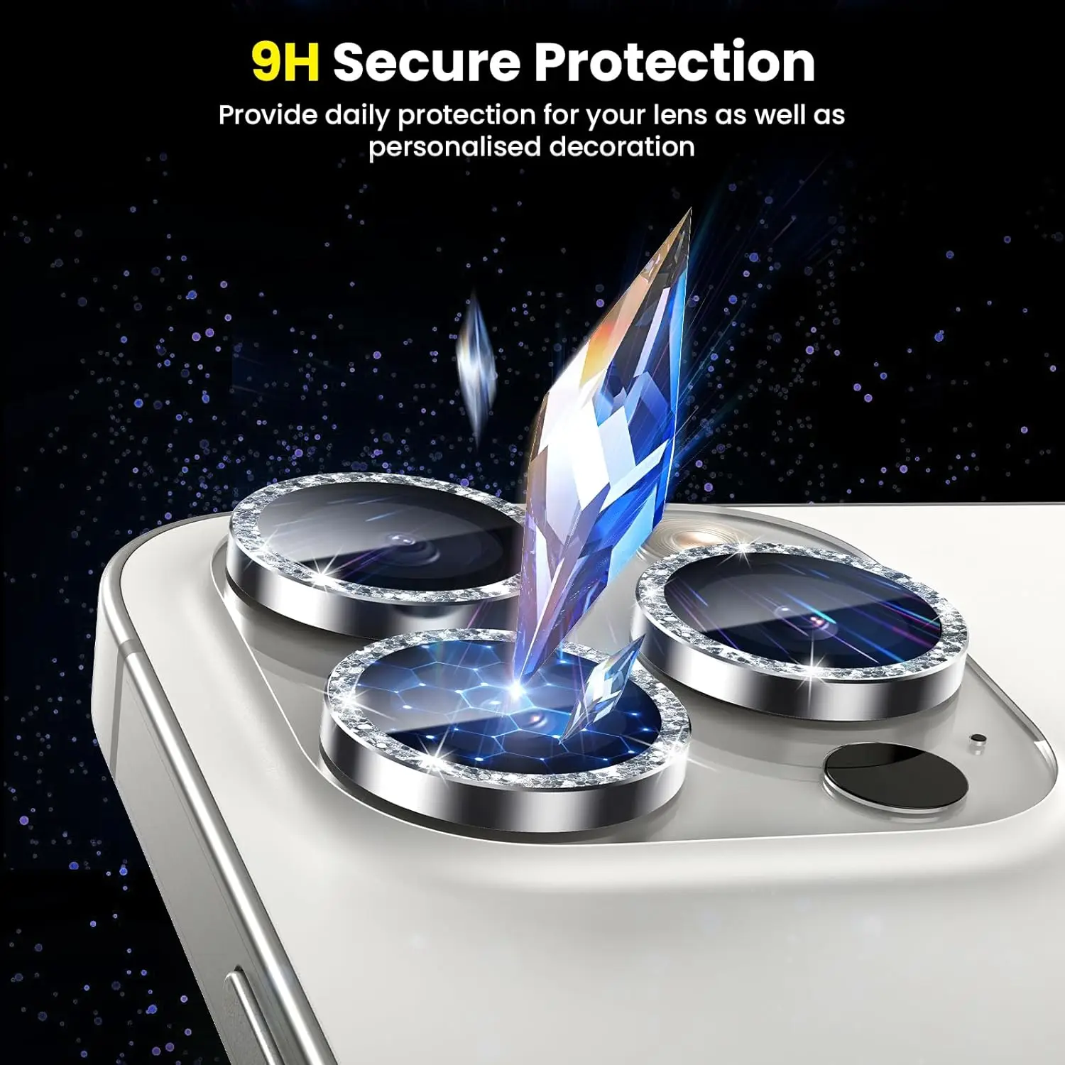 Sparkling Tempered Glass Camera Lens Protector Cover