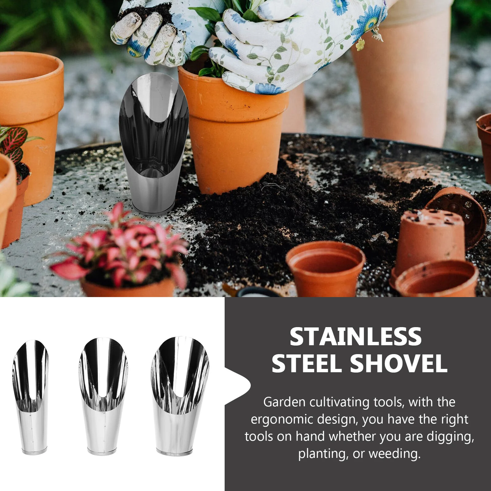 3 Pcs Stainless Steel Outdoor Bamboo Plants Bonsai Cup Horticulture Tool Hand Soil Scoops Bucket Child