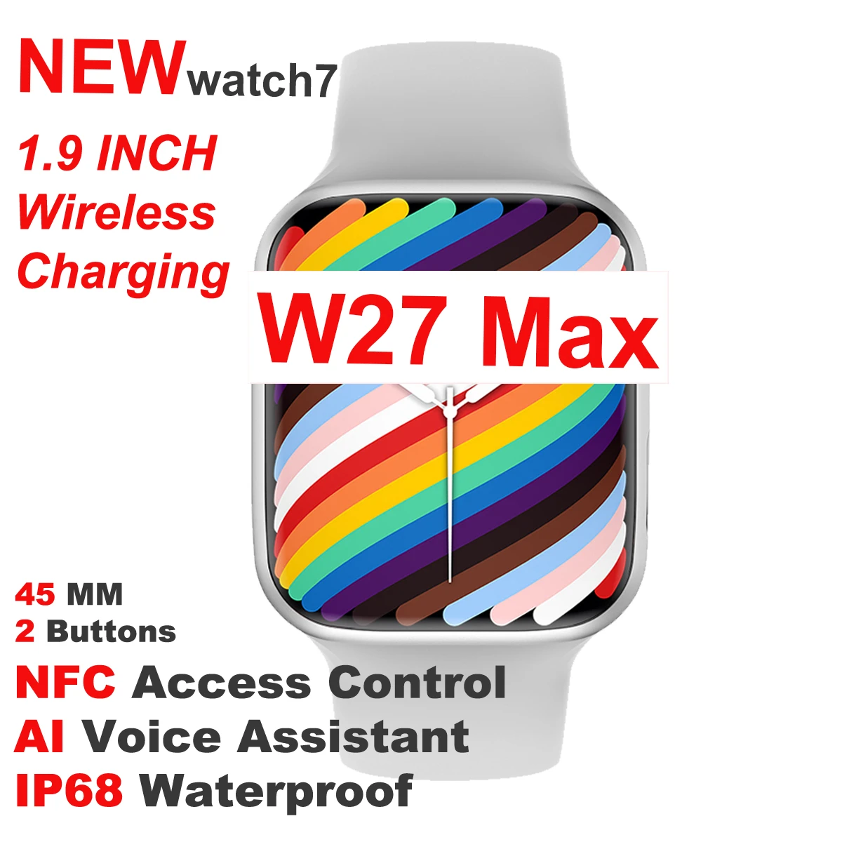 New W27 Max Smartwatch 1.9 Inch NFC BT Call Fitness Ip68 Smart Watch for Men Women Android Ios Watch 7 Black Gold
