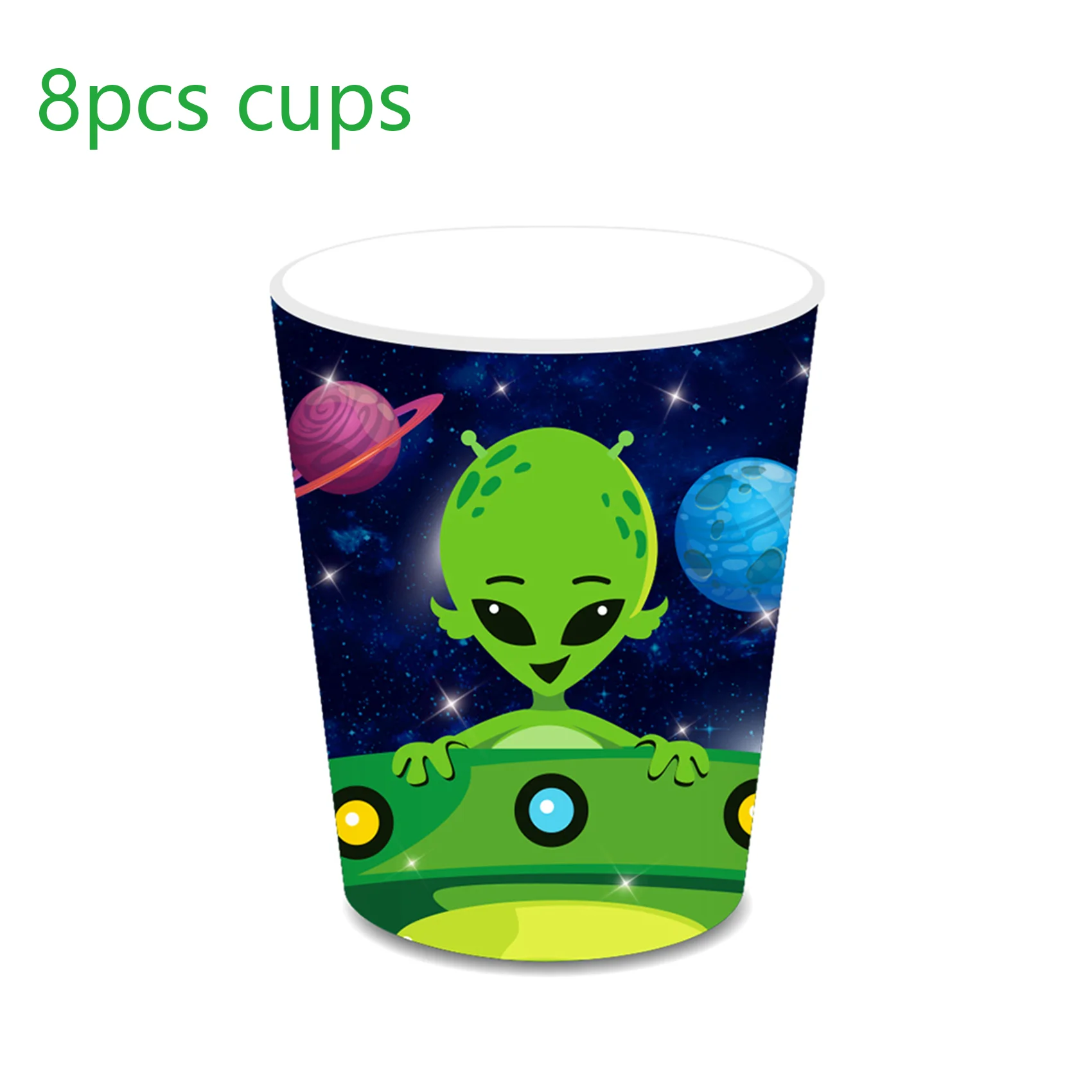 Sci-Fi-Alien-Weltraum-Einweggeschirr-Set für Geburtstagsfeiern, Camping, Tischdecke, Teller, Maske, Banner, Becher, Partyzubehör – Detail 8