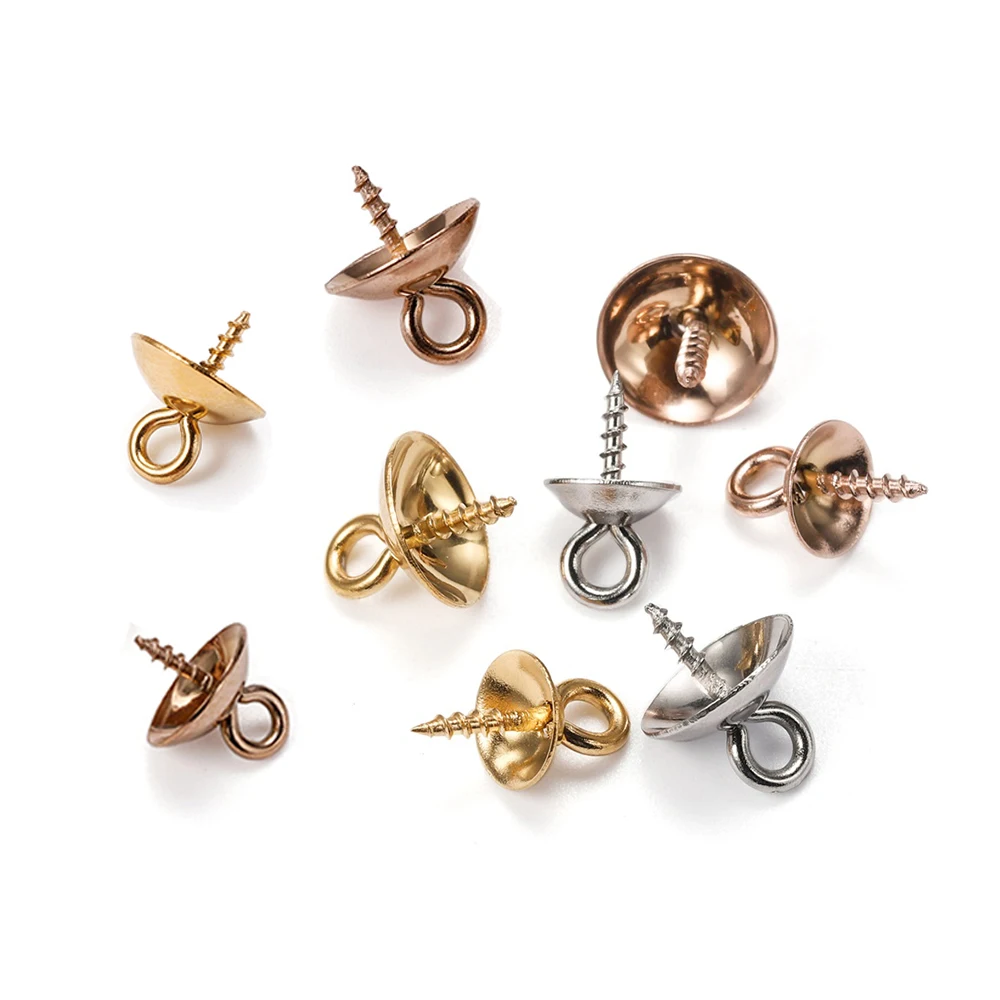 

30Pcs Stainless Steel Screw Eyes Bails Top Drilled Bead End Caps Pendant Connectors for DIY Necklace Jewelry Making Accessories