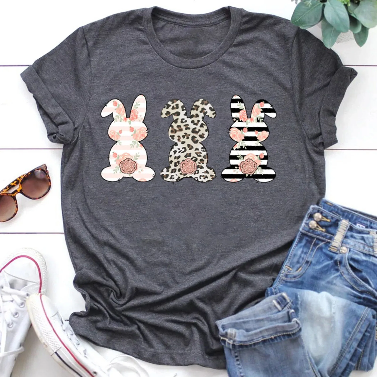 

Easter Cute Cartoon Rabbit Print T Shirt For Women 2024 Summer New T-ShirT Short Sleeve O-Neck Bunny Graphic Slim Fit Tee Tops