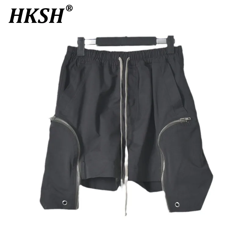 

HKSH RO Style Fashion Dark Youth Beach Personalized Casual Shorts Normal Crotch Zipper Split Pants Punk Tactical Capris HK1272