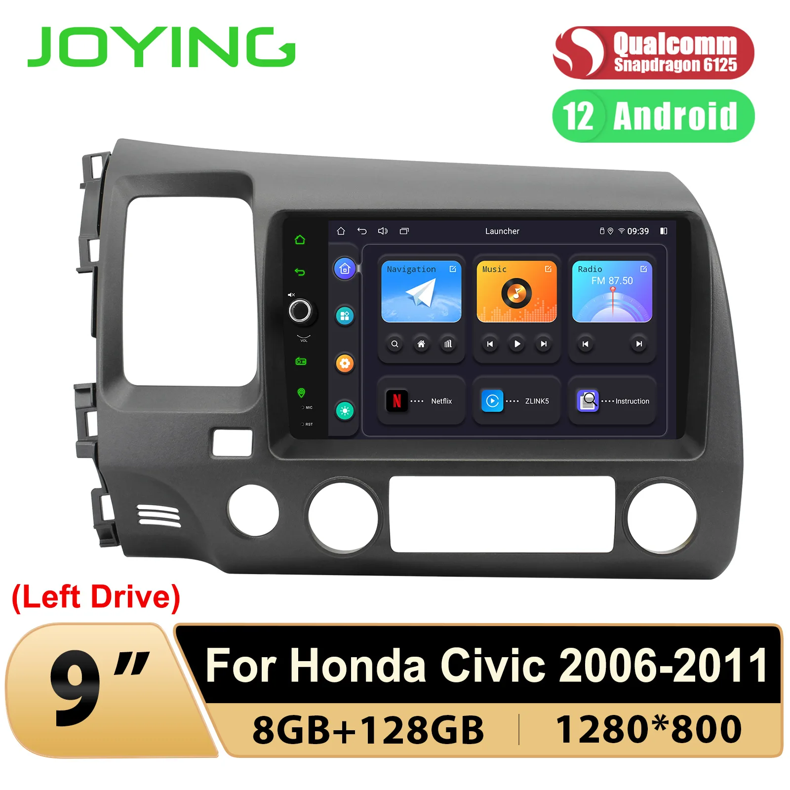 

JOYING 9" Car Radio Stereo Replacement GPS Music System For 2006-2011Honda Civic Built In HDMI DSP Apple Carplay Android Auto
