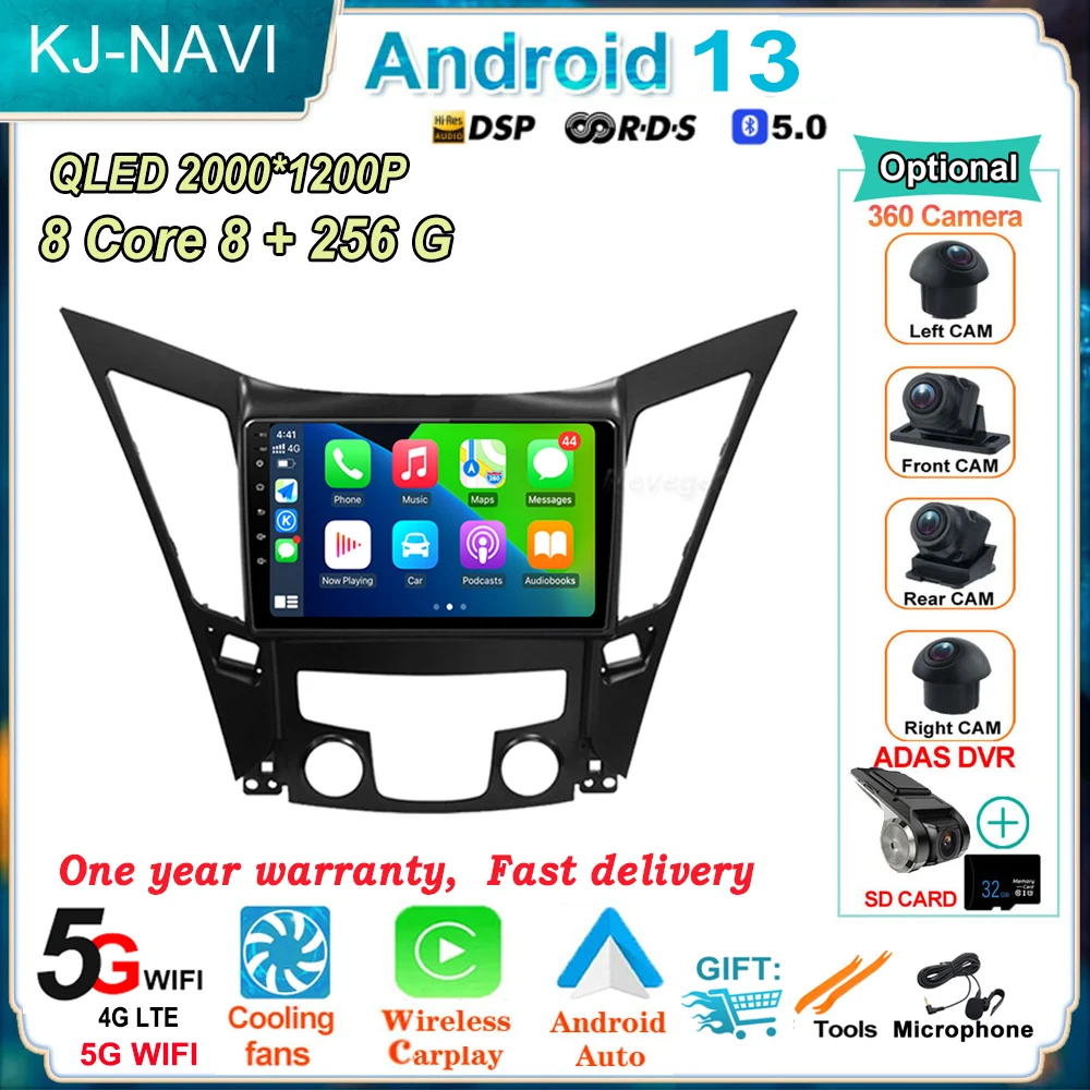 

9 Inch Android 13 for Hyundai Sonata 6 YF 2009 - 2015 Car Radio Player WIFI Wireless Carplay Auto ADAS Autoradio Multimedia SWC