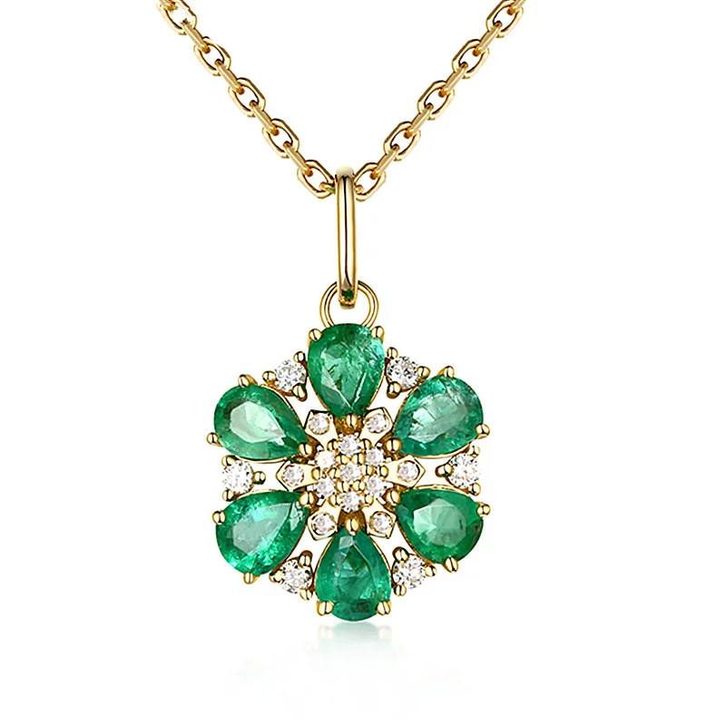

Зеленая Подвеска для женщин, подвеска в виде цветка с шестью лепестками и бриллиантами, позолота 18 карат