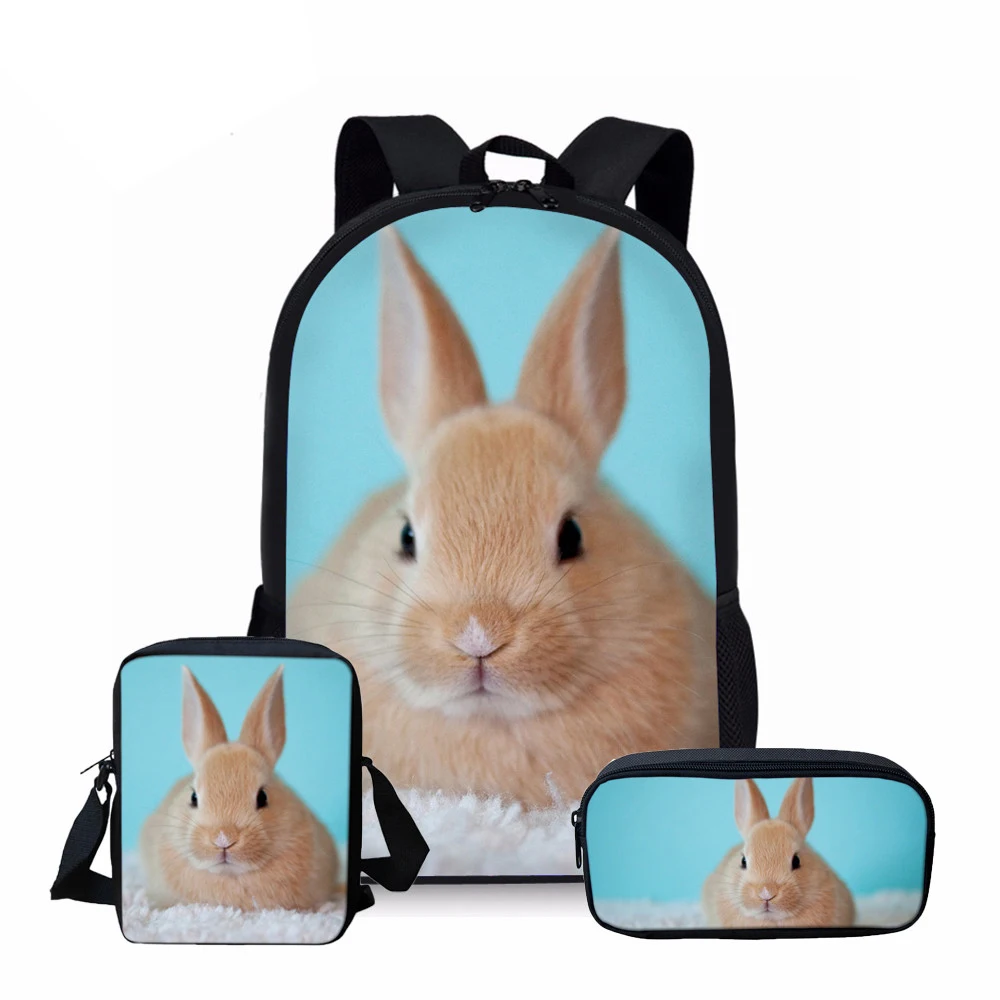 Pink Cute Rabbit Print School Bag Set for Baby Girls Litter Kids 3Pcs Backpack Kawaii Kindergarten Schookbags Large Capacity Bag