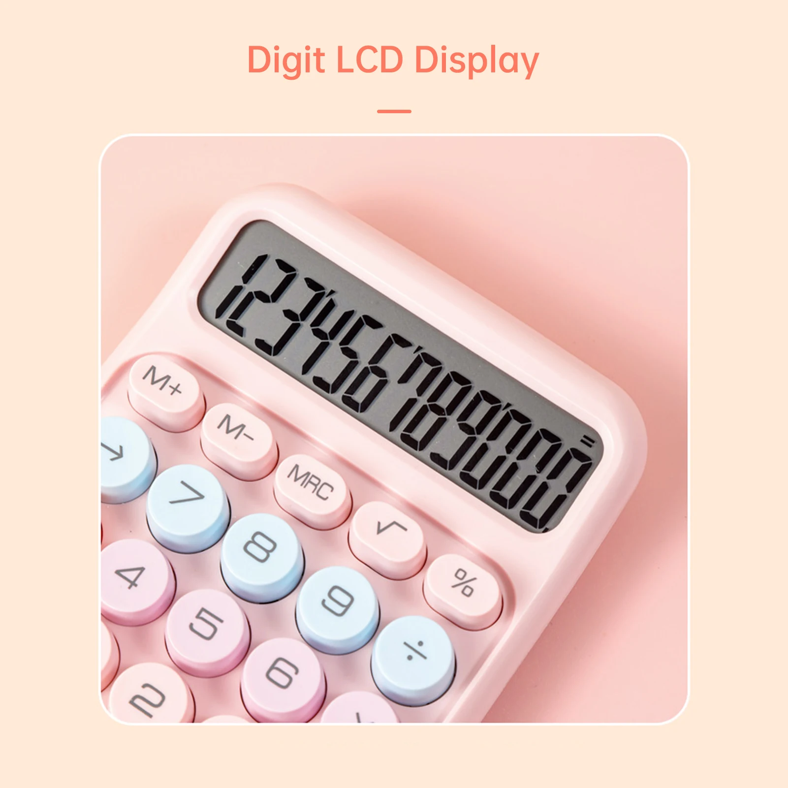 대형 LCD 디스플레이 기계식 계산기, 큰 원형 단추, 귀여운 캔디 컬러 계산기, 사무실 학교 가정용, 12 자리