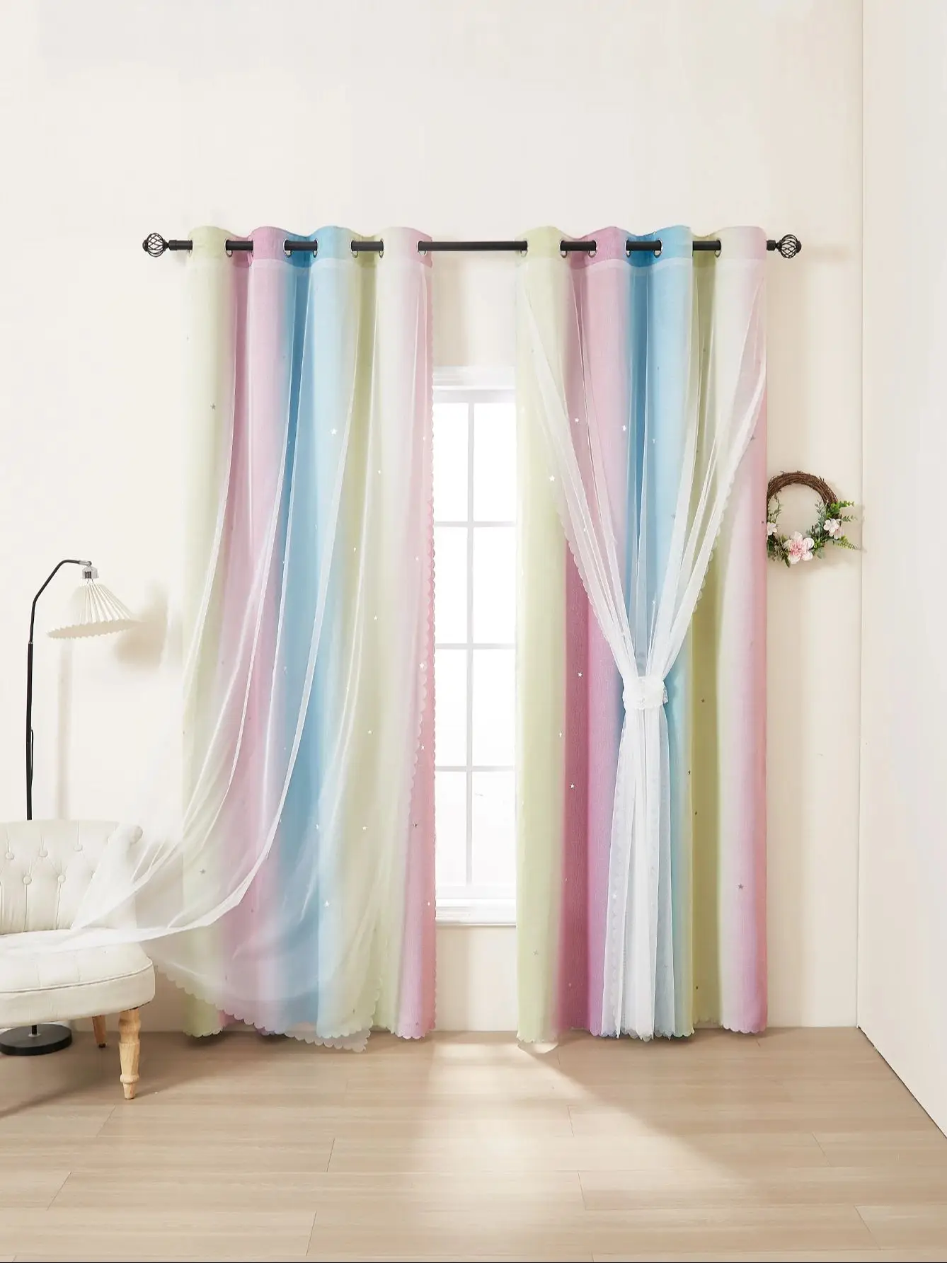 Description Picture 2 of itemBlackout Kids Curtains for Bedroom Thermal Insulated Silver Twinkle Star Curtains for Boys Antique Grommet Top Window Treatment