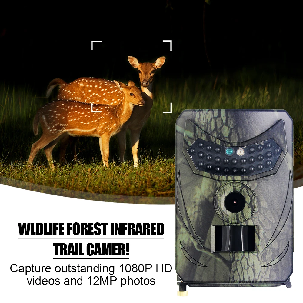 OutdoorPR100Hunting Trail Camera 12MP Wild Animal Detector Cameras HD Waterproof Monitoring Infrared Cam Night Vision Photo Trap