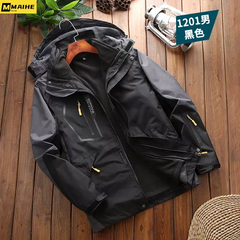 Winter Men's Jacket Warm Outwear Windbreaker Waterproof Jackets Men Fleece Hooded Parkas Jacket Plus Size 6XL 3 in 1 Thick Coats