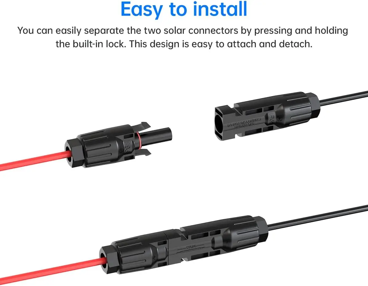 10AWG 2피트 태양광 커넥터 - SAE 어댑터 2, 3.3, 10, 20, 35, 50피트 SAE 태양광 패널 연장 케이블 (SAE 극성 반전 어댑터 포함)