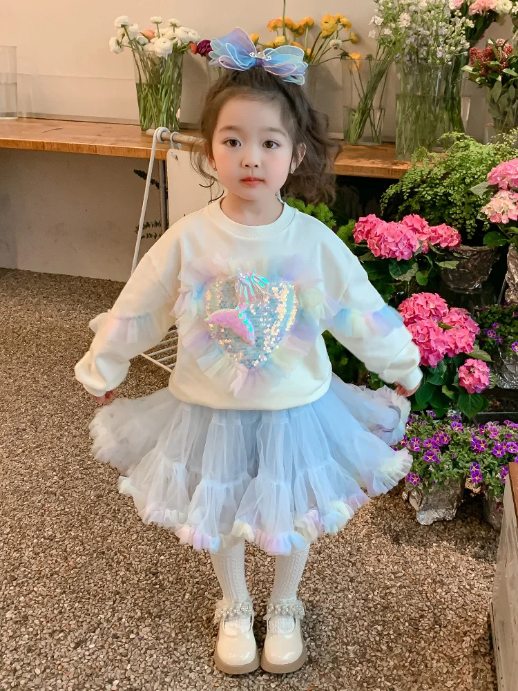 여자를위한 공주 스커트 봄 가을 새로운 스타일 어린이 하프 스커트  푹신한 스커트 코튼 탄성 섬유 케이크 스커트