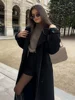 New Classic Black Belted Wool Blends Overcoat For Women Chic Full Sleeve Double Breasted Lapel Long Coat Ladies Loose Streetwear 4