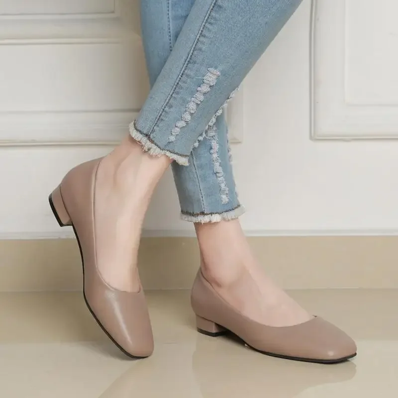 Women Shoes Spring New Flat Women Shoes Loafers Simple Low Heels Office Work Casual Shoes Slip on Flat Footwear Ladies Square Toe
