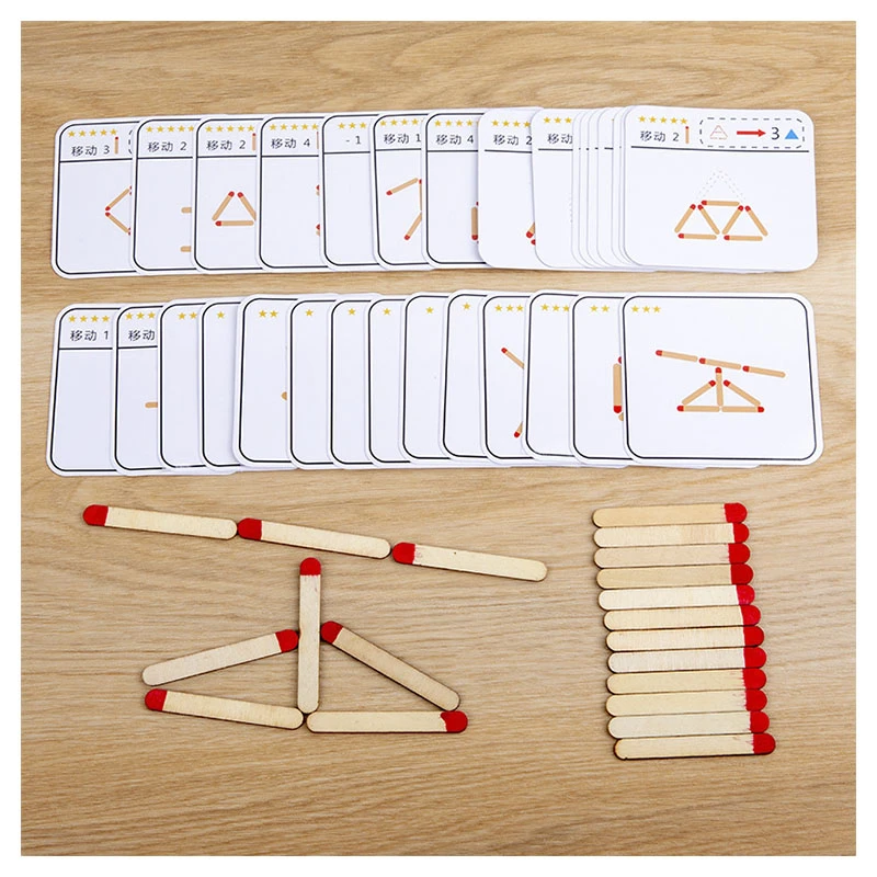 Montessori Matches Puzzles Game Wooden Toys Diy Math Geometry Board Game Logic Thinking Match
