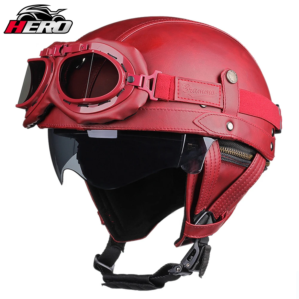 

Motorcycle Retro Helmet New Summer German Leather Vintage Casco Moto Motorcycle Half Helmet Moto Bike Motocross Helmets Unisex