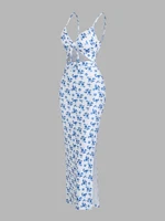 Spring/summer 2024 European and American fashion explosion printing knit simple sleeveless suspender dress with leaking back and