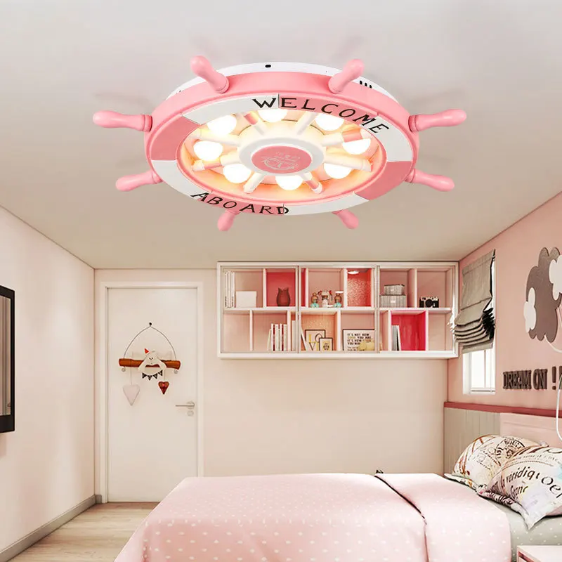 

Wooden Pirate Steering Wheel Cartoon Children's LED Light Mediterranean Style Kid's bedroom Decor Ceiling Lamp
