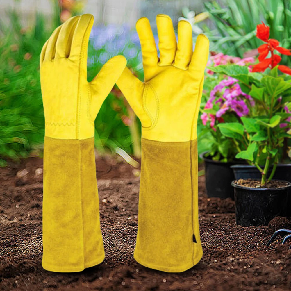 1 Pair Long Thorn Proof Rose Pruning Gloves Breathable Leather Floral Gauntlet Labor Protection Long Elbow Gloves for Women Men 5