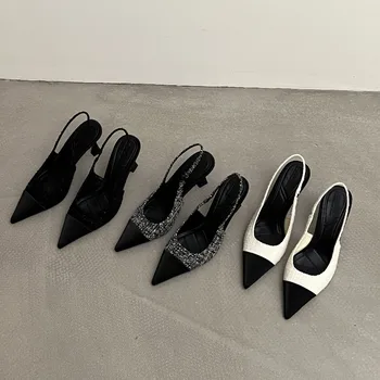 New style pointed-toe fashionable high-heeled shoes for women with thin heels open-back, shallow-cut and suitable foroutdoorwear 1