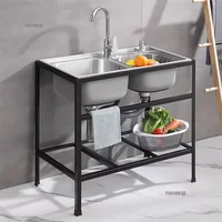 Thickened Stainless Steel Kitchen Sink with Bracket Single Bowl Double Bowl Dish Washing Sink Home Floor Vegetable Washing Basin 1
