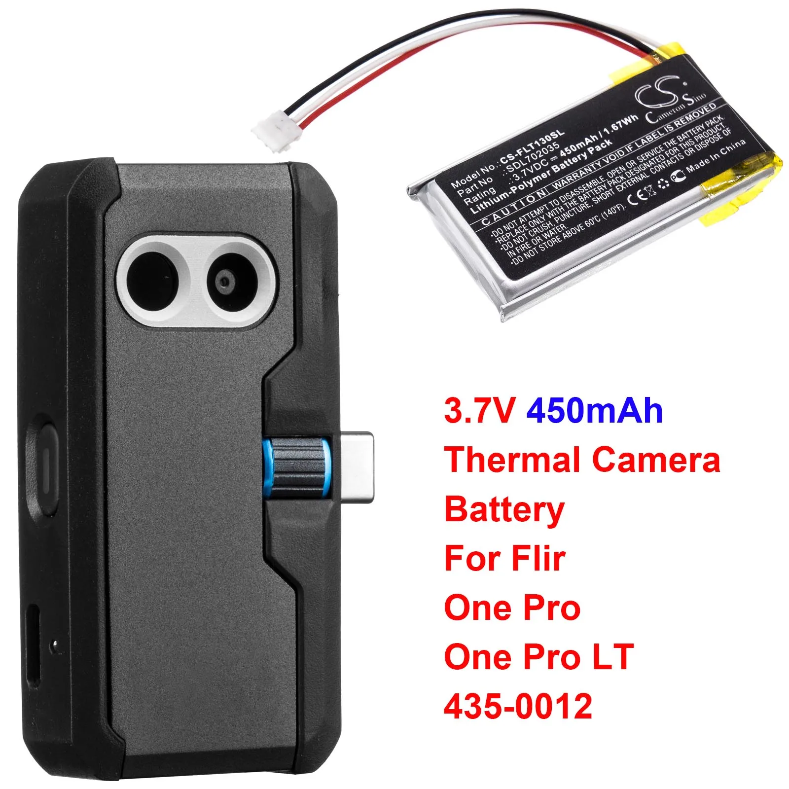 Batteria Cameron Sino 450Mah Per Flir One Pro Lt 435-0012 Lf602035-02 Sdl702035