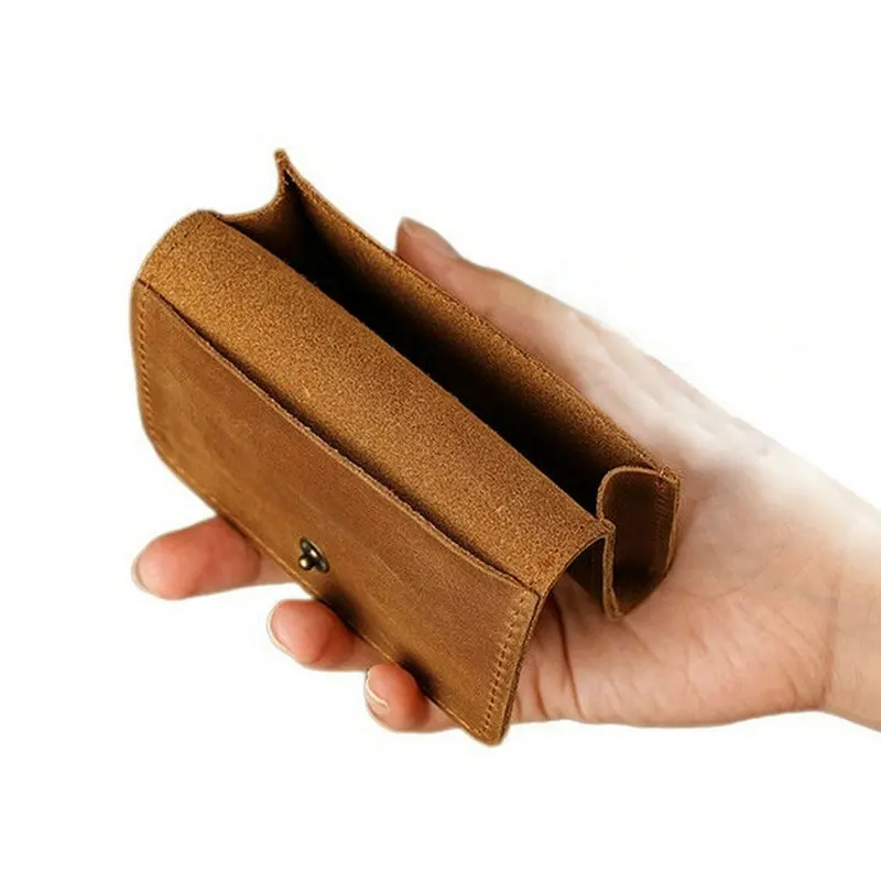 GENODERN Men's Cowhide Card Holder Crazy Horse Leather Slim Wallet with Button for Cards & Cash Stylish Credit Card Holders