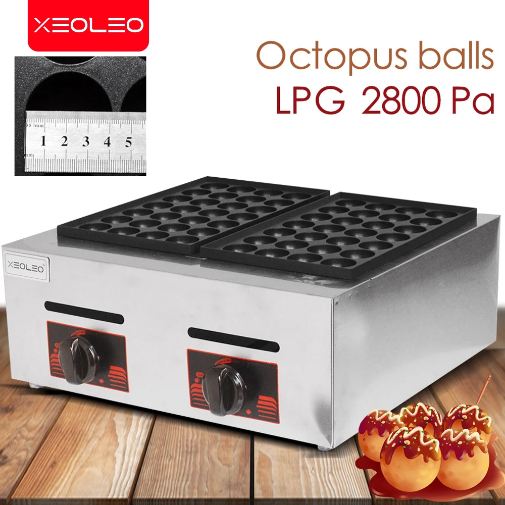 XEOLEO Double Plates Gas Fish Ball Machine LPG Takoyaki Ball Grill