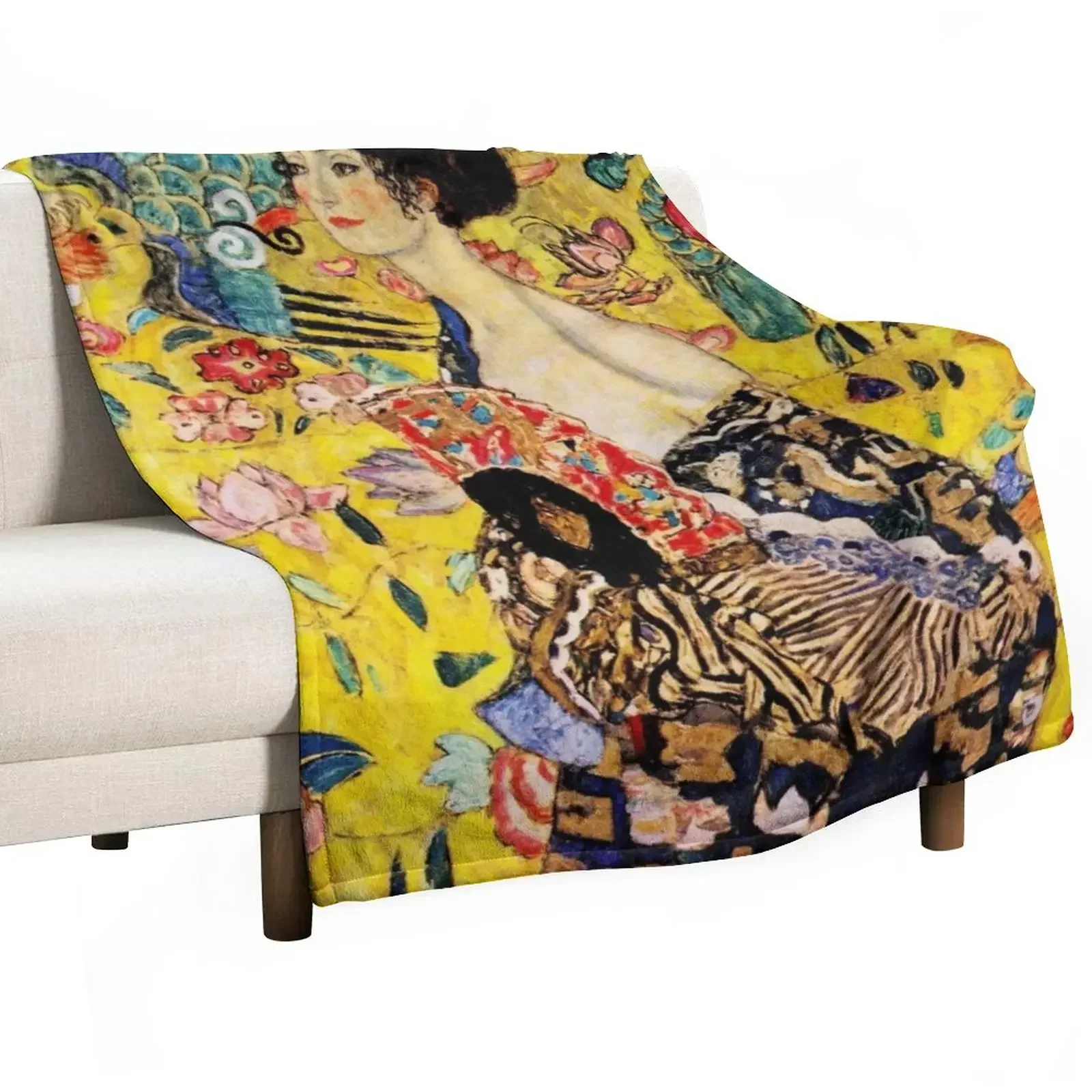 

Lady with Fan | Gustav Klimt Art Nouveau-Modern Japonism Inspired Throw Blanket Sleeping Bag Travel Custom Blankets