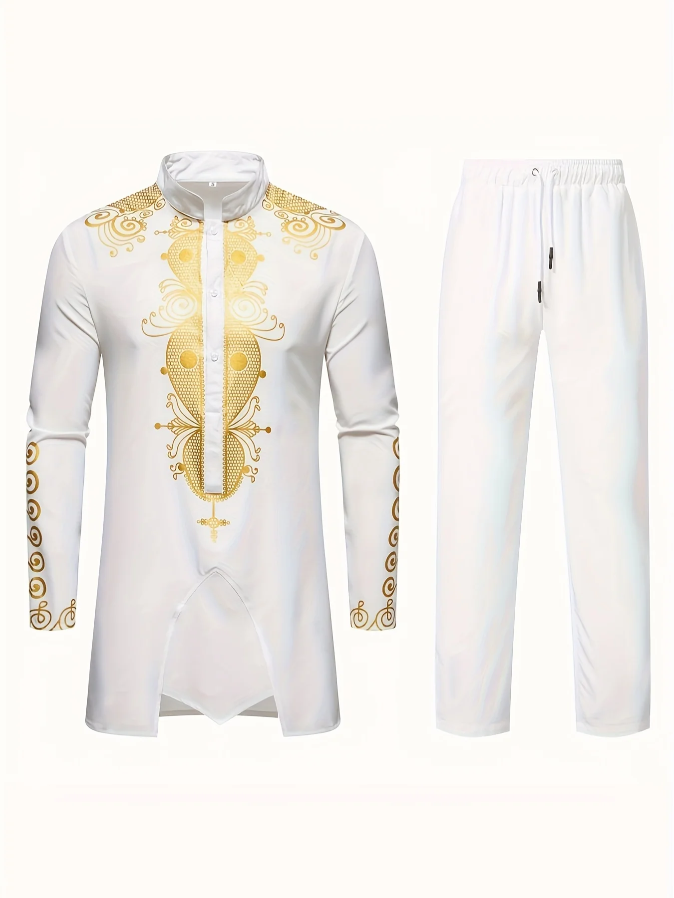 Traditional Culture Mens Suit Suit Muslim Suit Personalized 3D Printed Pattern Arabian Dress Loose Breathable Two Piece Suit