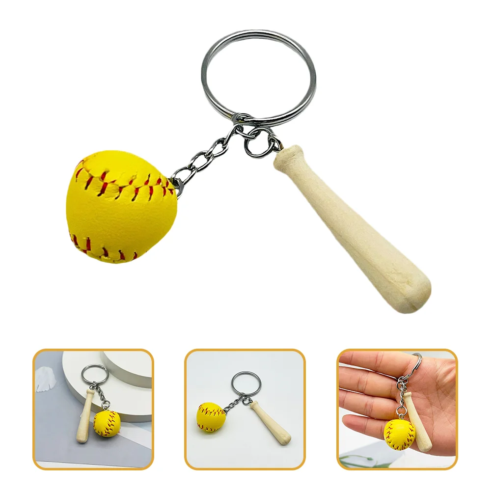 

12 Pcs Baseball Keychain Utility Party Favors Birthday Gifts Sports Wood Wooden Bat Compact Holder