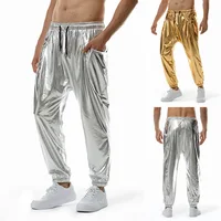Shiny Metallic PU Leather Sweatpants Men Hip Hop Gold Coated Trousers Disco Nightclub Costume Stage Perform Pants for Singers 1