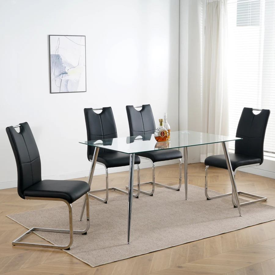 Modern Dining Chairs with Faux Leather Padded Seat Dining Living Room Chairs Upholstered Chair with Chrome Metal Legs Design fo 4