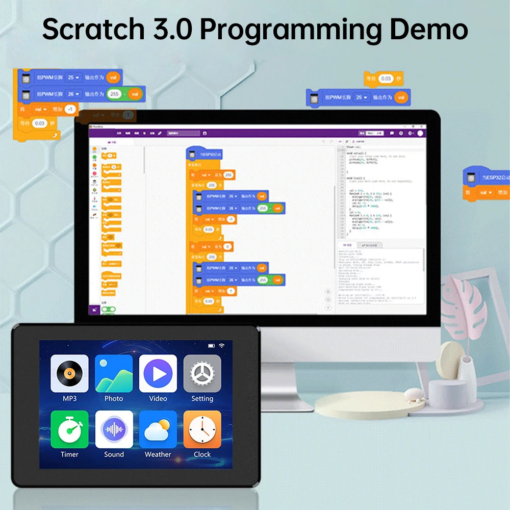 ESP32-S3 WIFI Bluetooth-Entwicklungsboard mit 3,5-Zoll-kapazitivem Touchscreen und schwarzem Gehäuse – Detail 8