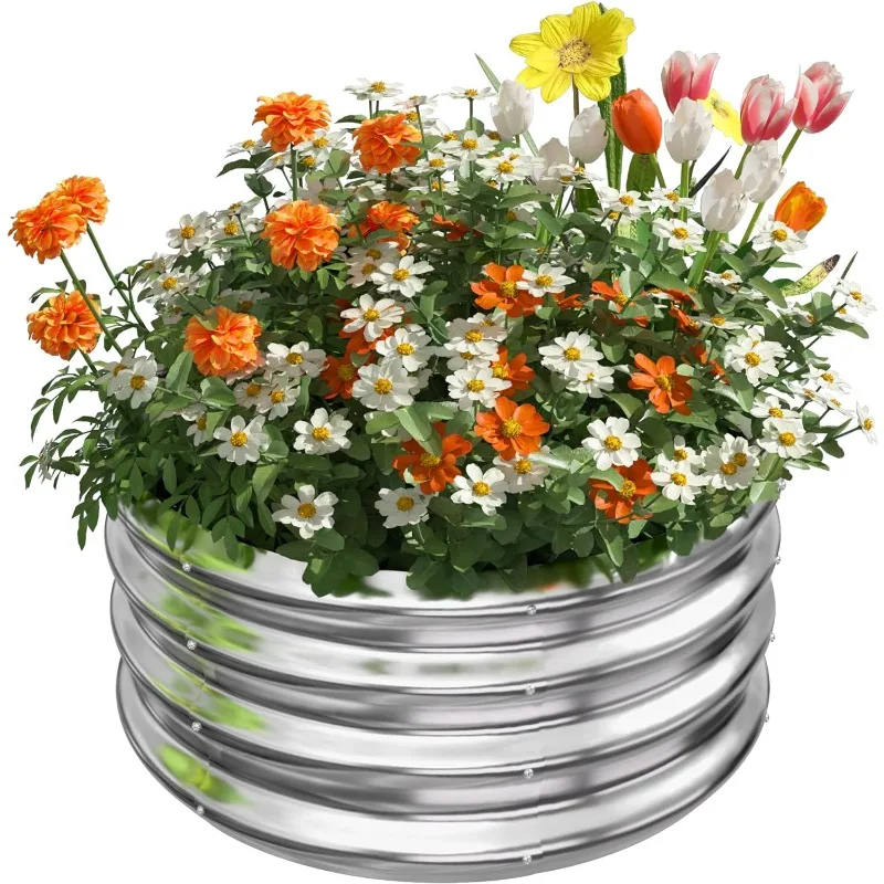 

Raised Garden Bed Outdoor, Round Galvanized Raised Planter Box kit, Bottomless Metal Raised Garden Bed for Gardening,Flower,Herb