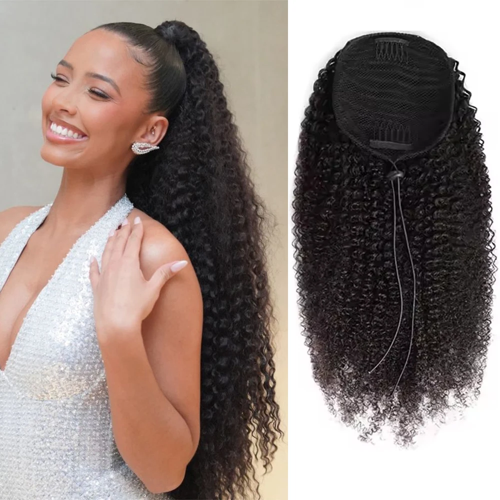 8-30 인치 변태 곱슬 Drawstring 포니 테일 인간의 머리 확장 100% 브라..