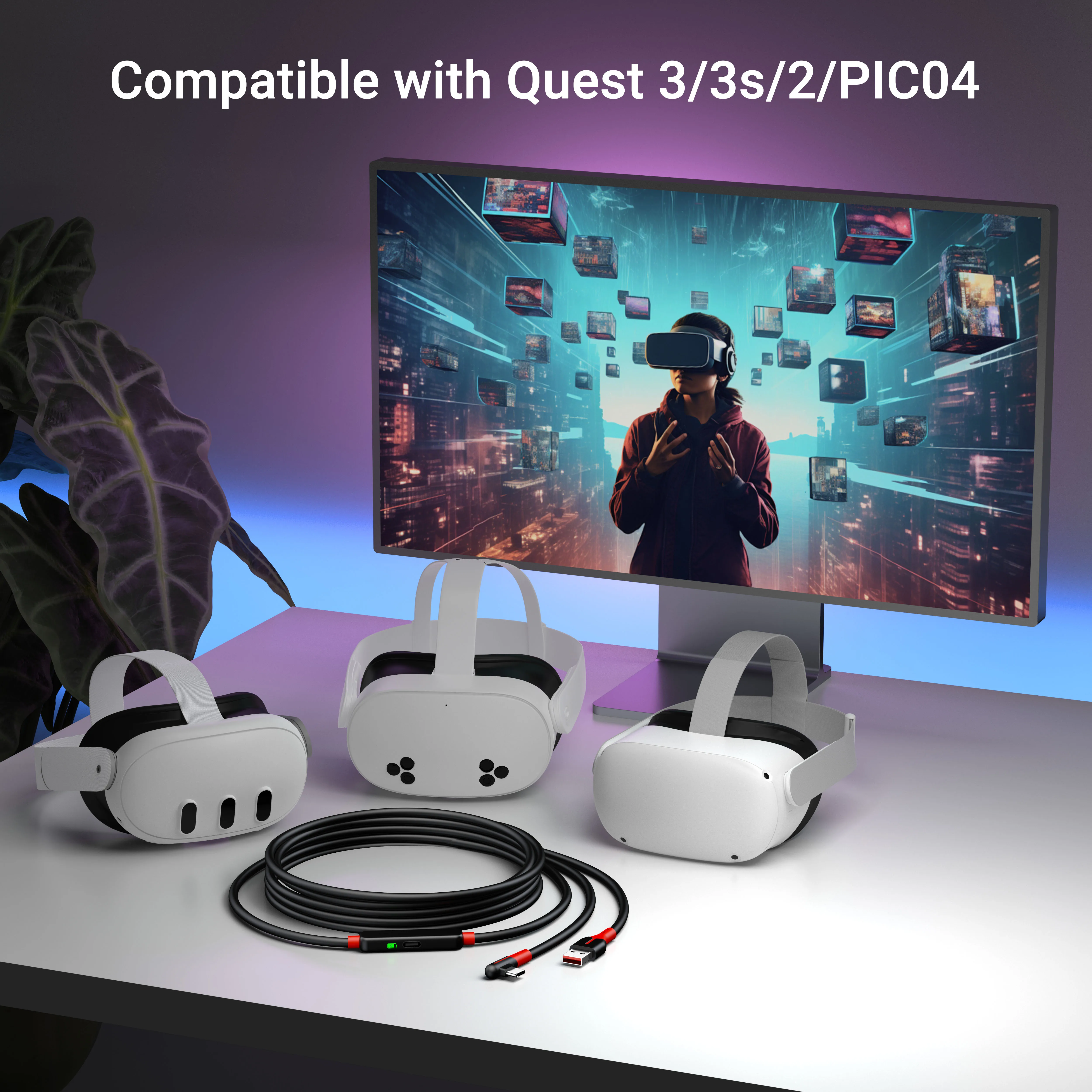 VR 충전 링크 케이블 16피트 메타 퀘스트 3S 퀘스트3 2 피코4 액세서리 및 PC 스팀VR 선물용 5Gbps USB 3.0 to USB C 호환