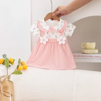 Baby Girl Dress Summer Small Floral Print Lace Lapel Cute Baby Girl Dress Summer Vacation Two Cute Baby Girl Dresses 1