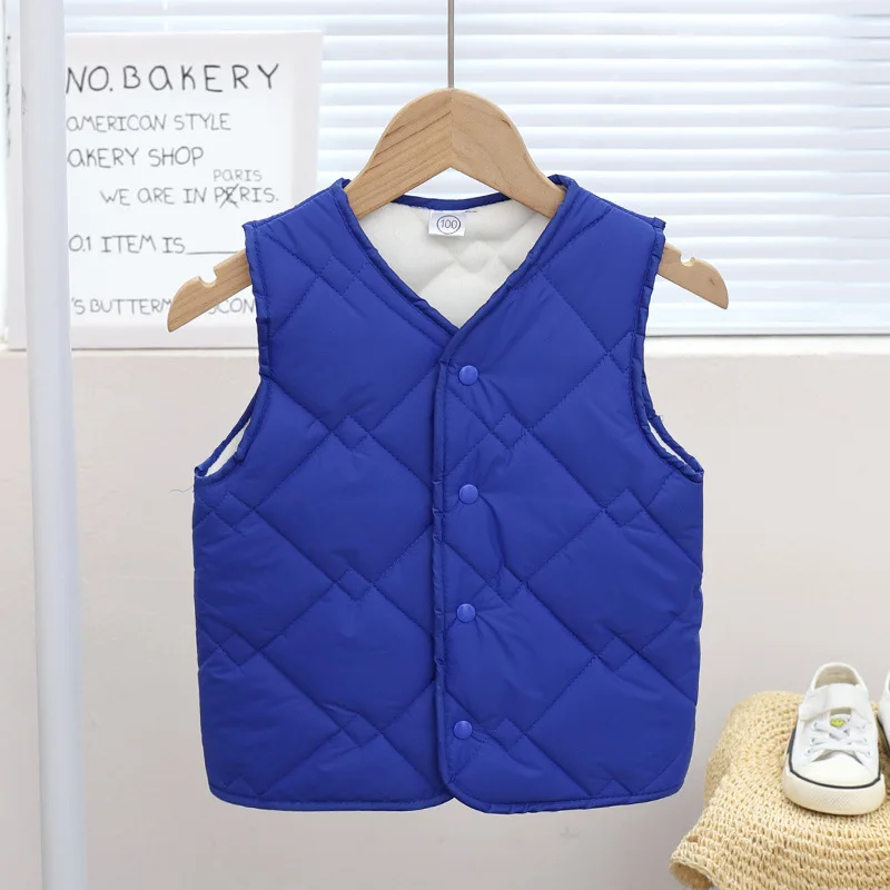 Children Vest New Autumn Winter Sleeveless V-Neck Solid Casual Vest Baby Fleece Lined Warm Kids Coat Padded Waistcoat Boys Girls