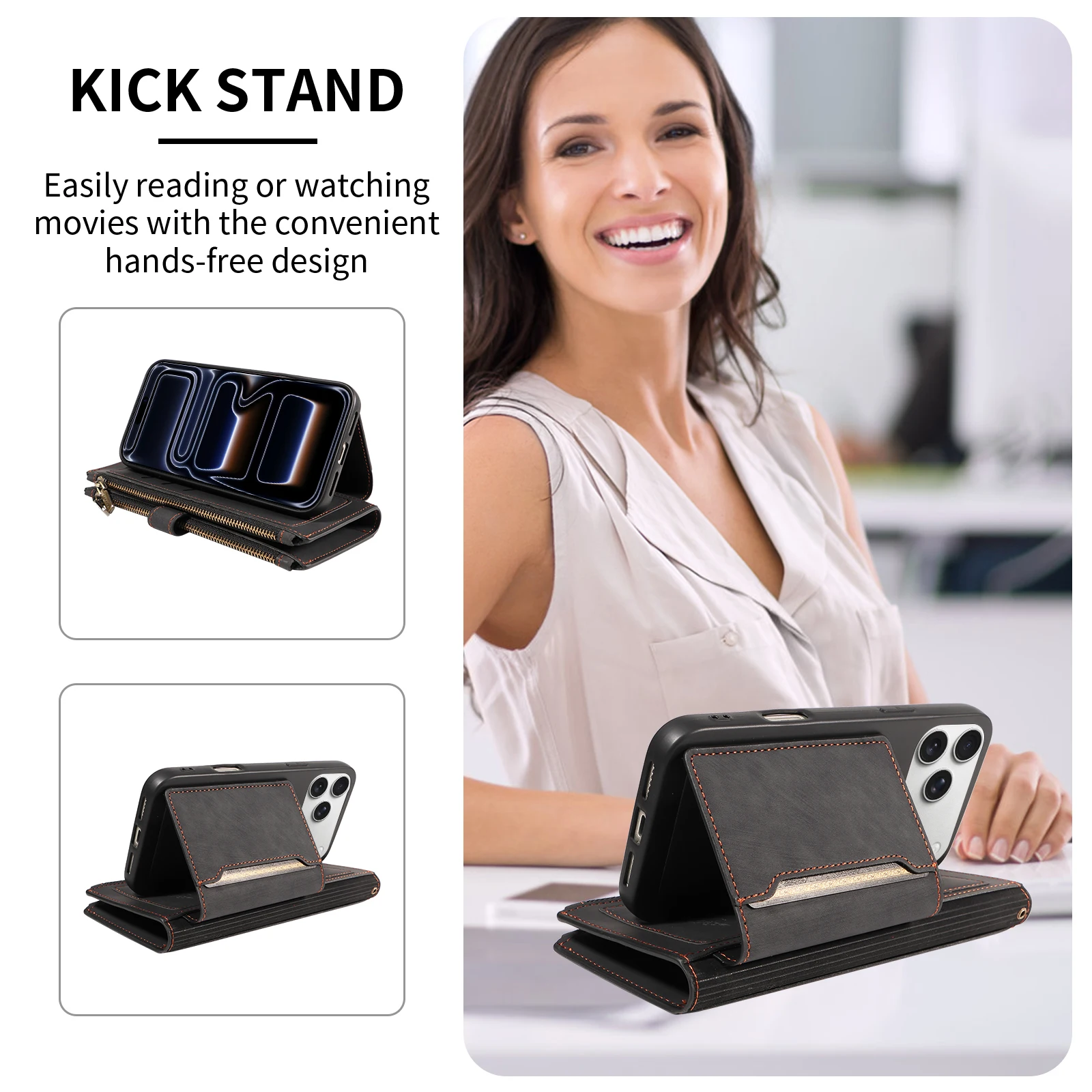 Stylish Faux Leather Wallet Phone Case with Lanyard - Shockproof and Elegant Design