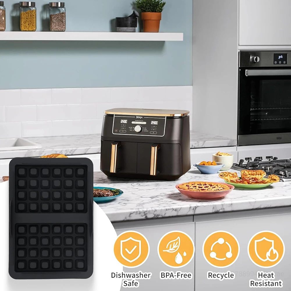 Stampo In Silicone Per Waffle Belga Per Ninja Airfryer, 2 Pezzi, Accessori Compatibili Con AF400EU, AF451EU, SL400EU, AF500DE, Antiaderente E Impilabile - 2