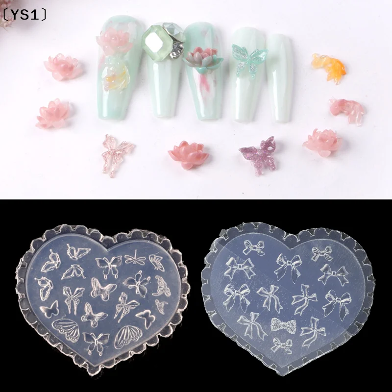 〔YS1〕1Pcs 실리콘 네일 몰드 하트 모양의 나비 활 꽃 3D 네일 템플릿 네..